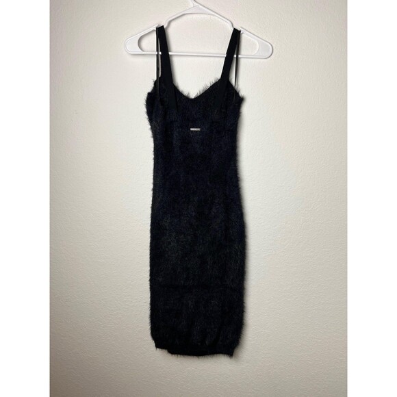 Fabletics Dress Womens XL Black Fuzzy Sweater Bodycon Strappy Knit Cozy Party - Picture 4 of 9